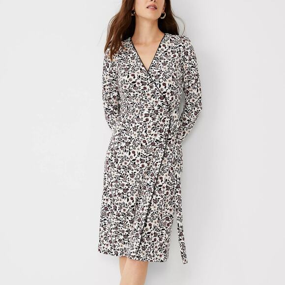 Ann Taylor Dresses & Skirts - Ann Taylor Black and White Floral Wrap Dress